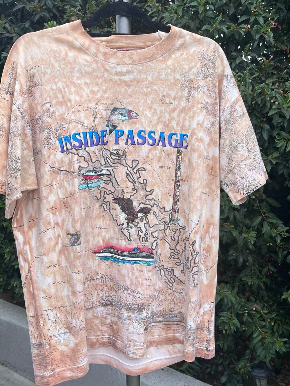 Travel 90s Vintage Inside Passage Alaska Single Stitch Graphic Shirt XL USA Made